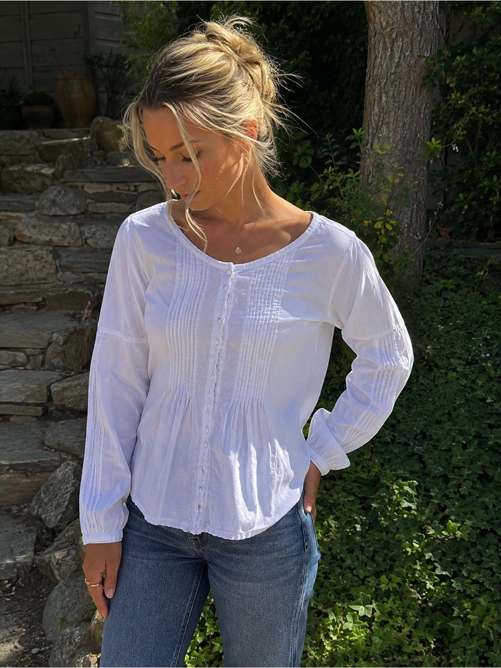 Romantic White Pintuck Peasant Blouse | Cottagecore Boho Poetcore
